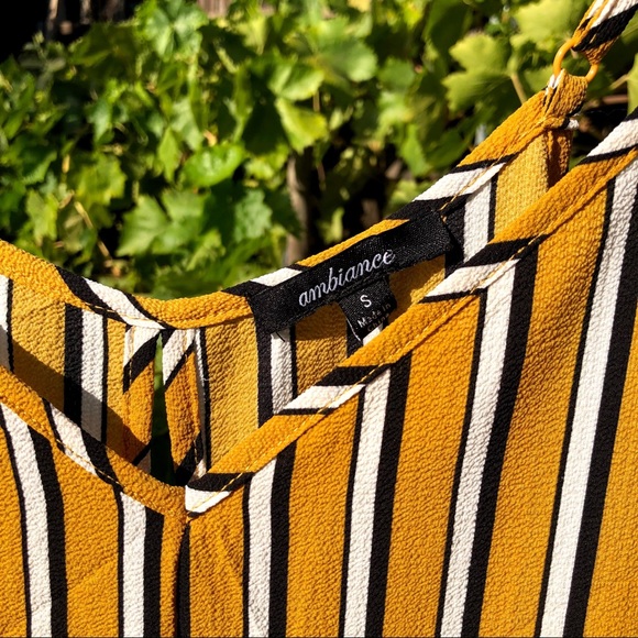 NWOT Ambiance striped mustard jumpsuit wide legged - Picture 5 of 6